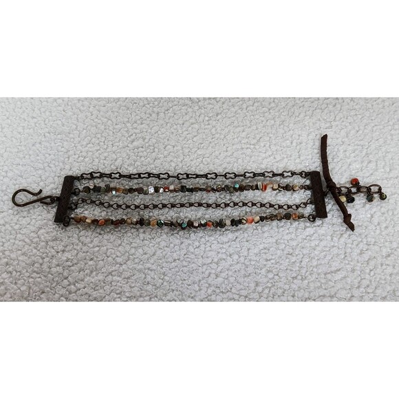 Boho Handmade Multi Chain & Abalone Stone Bracelet 7-8 in - Picture 1 of 10
